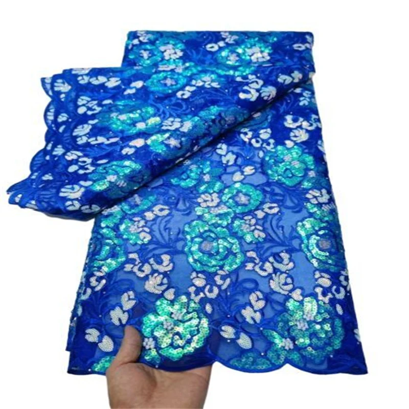 

Синяя Высококачественная африканская кружевная ткань с камнями, французская сетчатая Вышивка Тюль, кружева пайетки, ткань для нигерийского свадебного платья