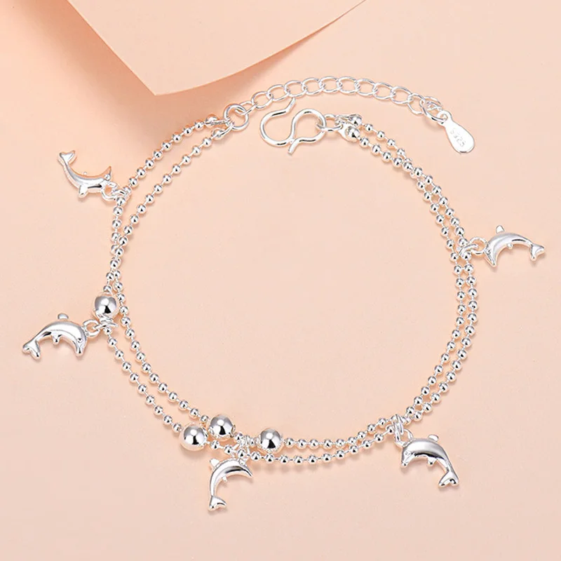 

925 Stamp Dolphin Bracelets For Women Fashion Double-Deck Chain Charm Bangles Wedding Engagement Luxury Jewelry