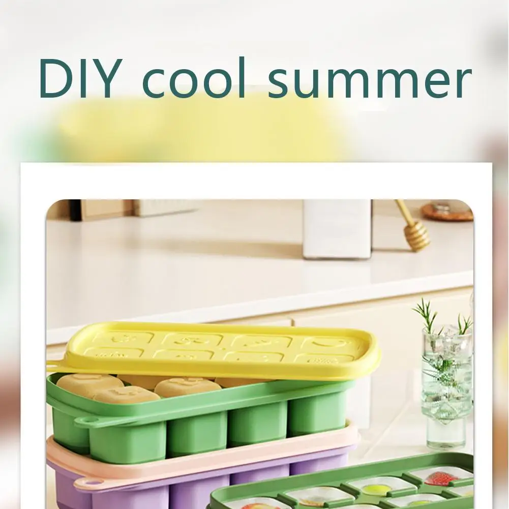 8 siatek z pokrywką i pojemnikiem Silikonowe tacki na lód do zamrażarki Łatwe uwalnianie Formy układania w stosy Letni napój lodowy DIY