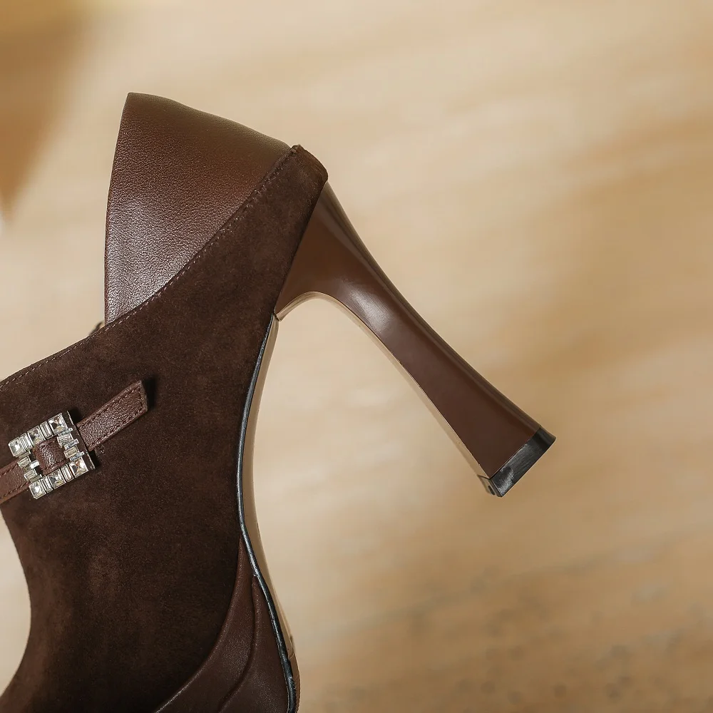 Туфли-лодочки женские из натуральной кожи на высоком каблуке платформе