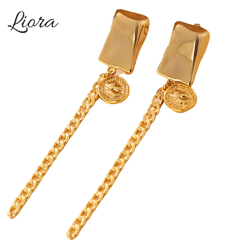 Liora висячие серьги из нержавеющей стали для женщин длинная кубинская цепочка с