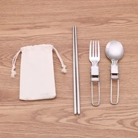stainless steel foldable camping spoon fork chopsticks flatware utensil setbag tableware for camping trips camping supplies