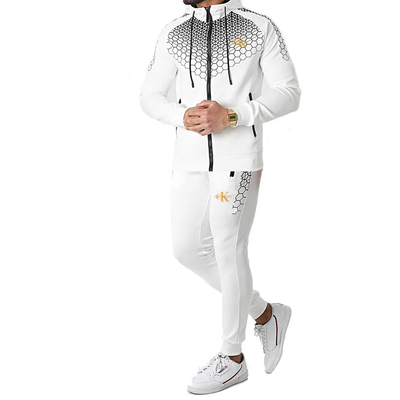 Autumn and Winter Fashion Classic Pullover Set, Cotton Blended Zipper Shirt, Casual Men's Sports Sweater Two Piece Set