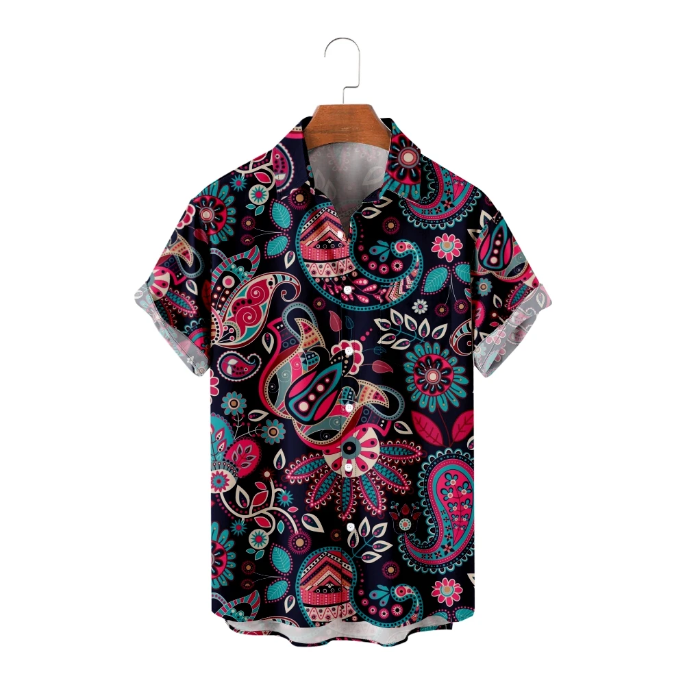 

Гавайская рубашка для мужчин и женщин, модная повседневная Пляжная футболка с 3D принтом пейсли, одежда оверсайз, 7