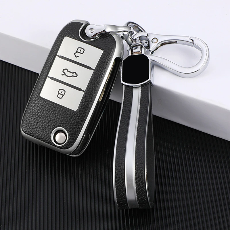

TPU+Leather 3 Buttons Car Key Case Cover For Roewe RX5 i6 ERX5 i5 RX3 RX8 For MG6 MG ZS EZS EV HS EHS Remote Fob Cover Keychain