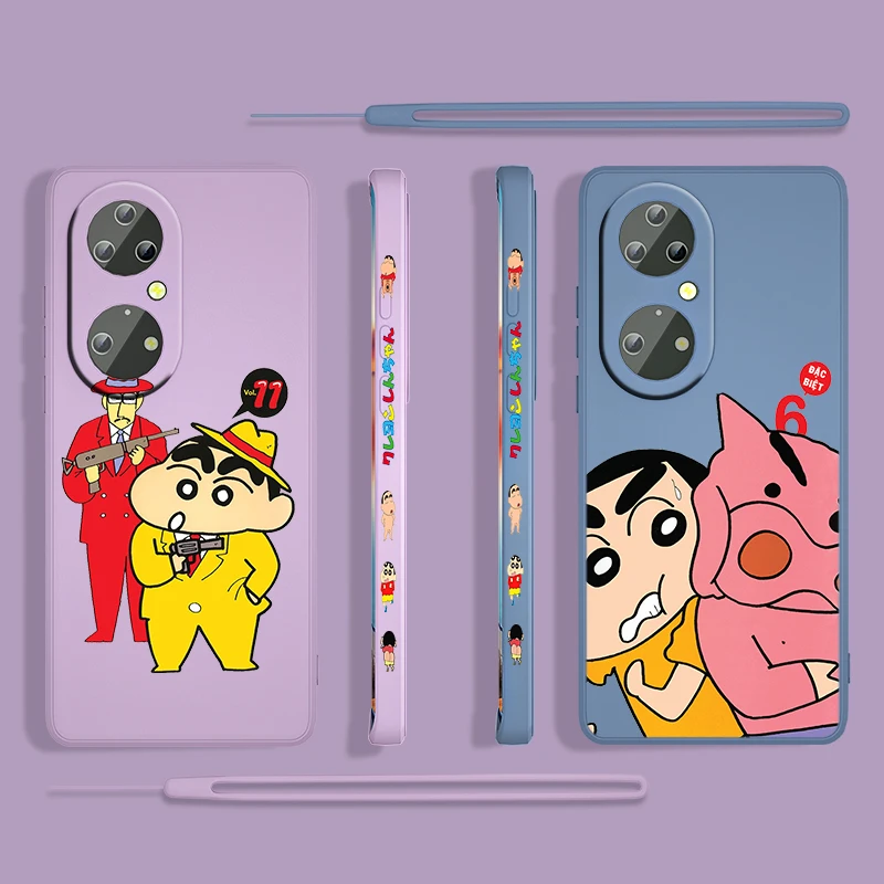 

Cartoon Crayon Shin Chan For Huawei P50 P40 P30 P20 P Smart Z Pro Plus 2019 2021 Liquid Left Rope Phone Case Coque Cover Fundas