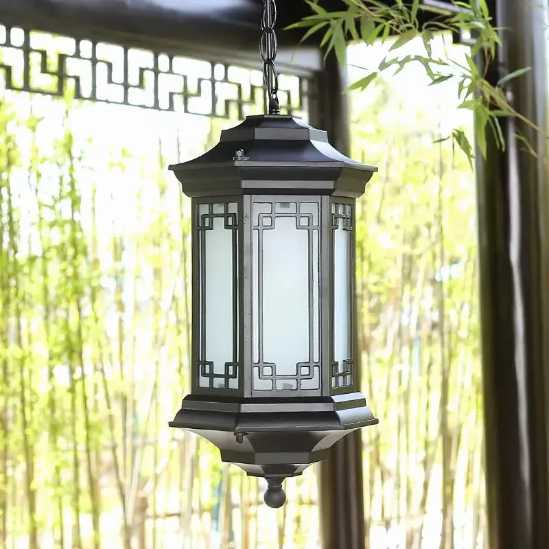 

Solar LED outdoor waterproof garden villa corridor light New Chinese style retro balcony pavilion pendant light
