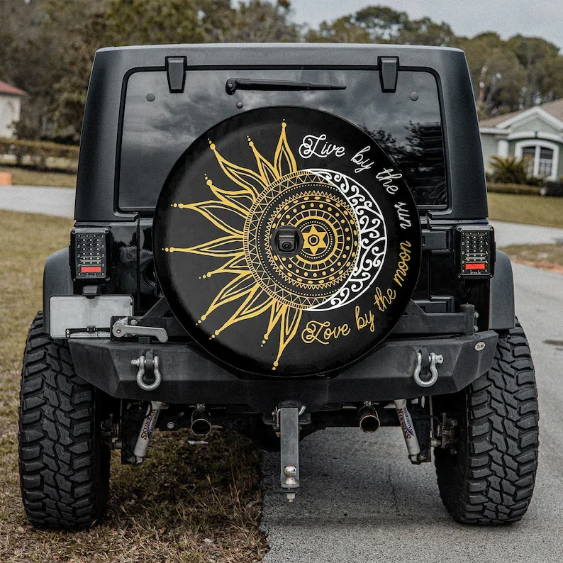 

Live By The Sun, Love By The Moon Trendy Tire Cover, Camper Truck, Father's Day Gift, Personalized Spare Tire Cover, Gift