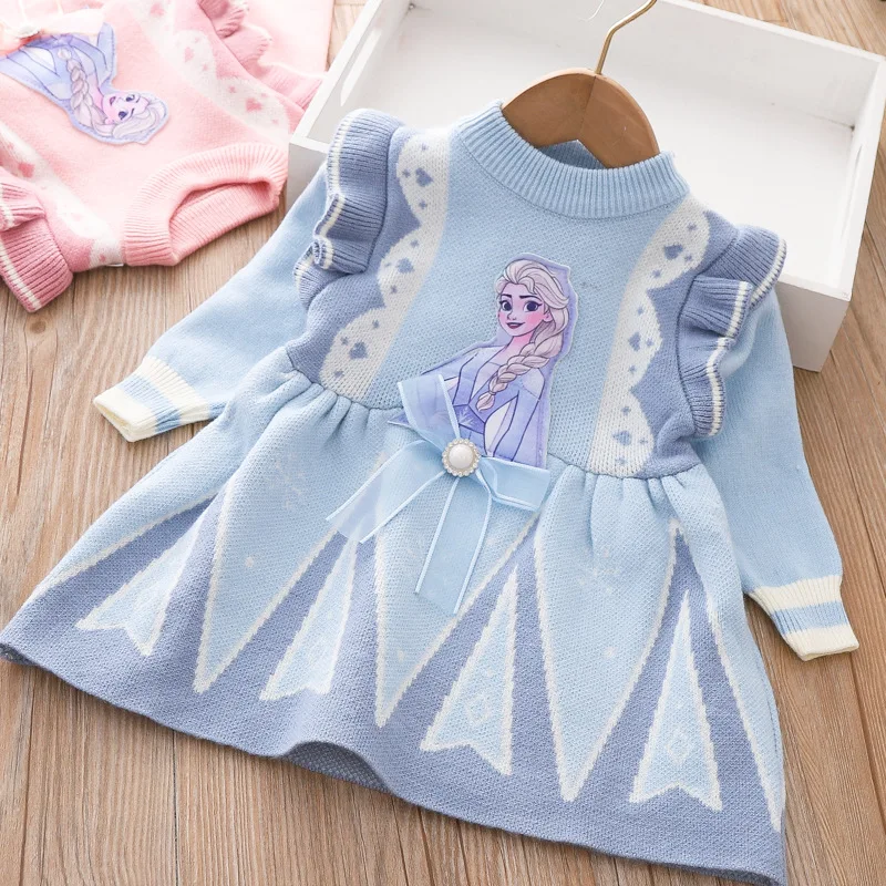 2022 Winter Girls Frozen Sweater Dress Autumn Baby Girl Long Sleeve Toddler Princess Dress Spring Little Girl Elsa Knit Dresses