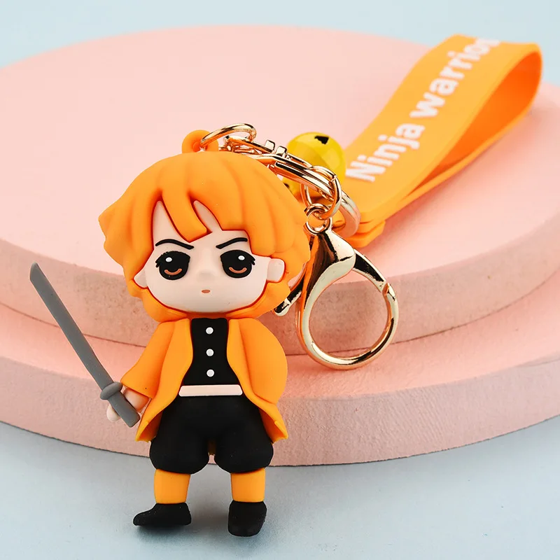 

23Cm Ghost Slayer Agatsuma Zenitsu Kamado Tanjirou Cartoon Key Chain Silicone Creative Doll Schoolbag Key Pendant Anime Toy Gift