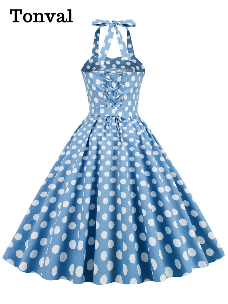 Женское винтажное платье-корсет Tonval платье в горошек с лямкой на шее и открытой