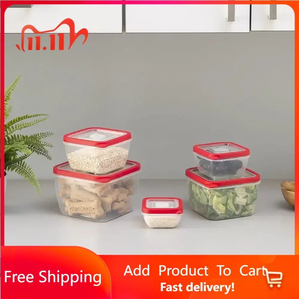 

Набор квадратных пластиковых контейнеров для хранения пищи, 10 шт., красный, кухонный органайзер, кухонные принадлежности, Кухонный Контейнер для хранения, контейнер для хранения пищи