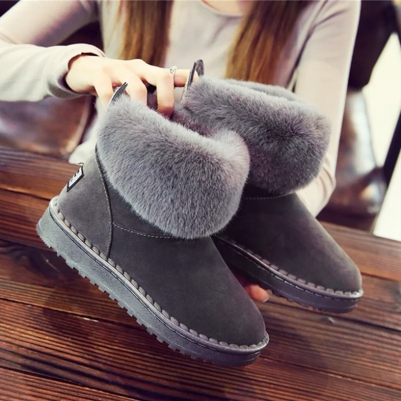 Shoes for Women Low Women's Snow Boots Leather and Fur Boot Winter 2023 Warm Shoe Furry Ankle Footwear Autumn Chunky Booties Hot