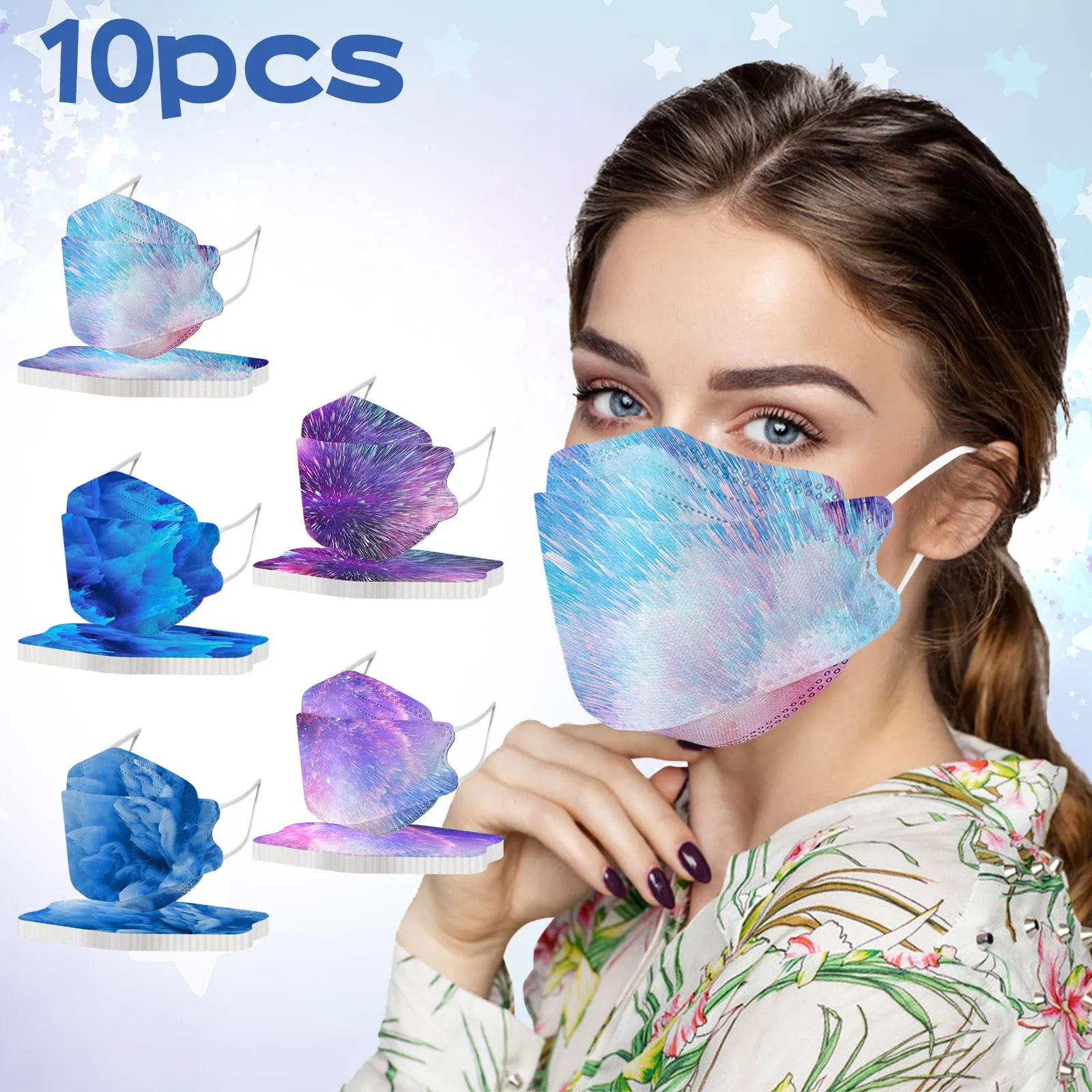 Маска KN95 с фейерверками синего и фиолетового цвета защитная эффективным