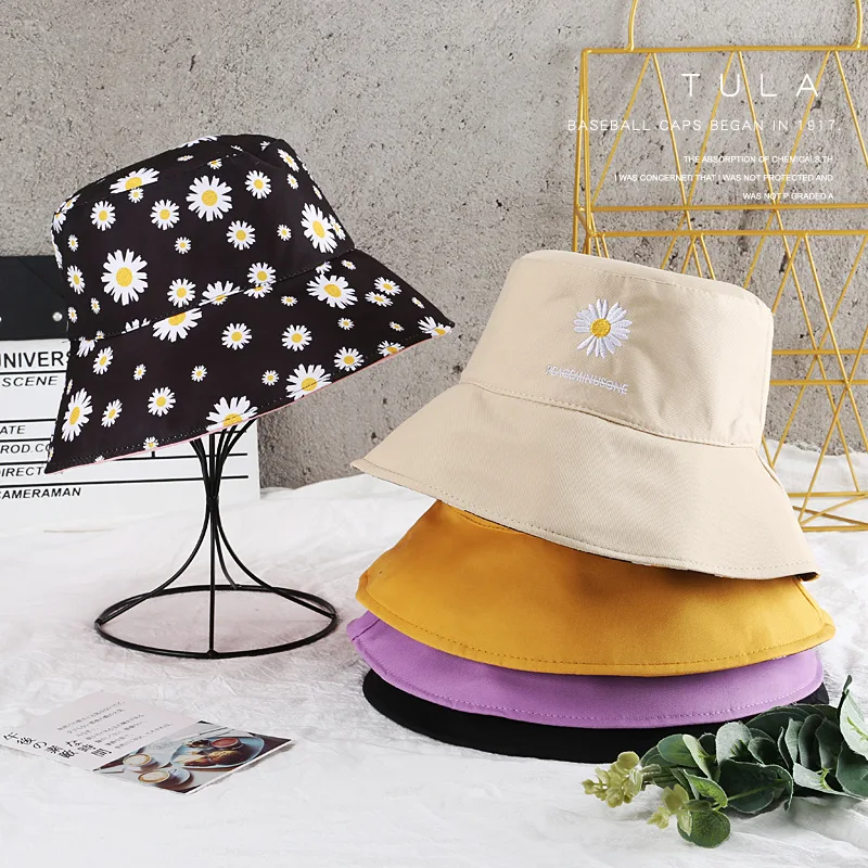 

2023 Fisherman Hat GD Men's Double-Sided Embroidered Daisy Basin Hat Outdoor Casual Sun Protection and Sunshade Women's Sun Hat