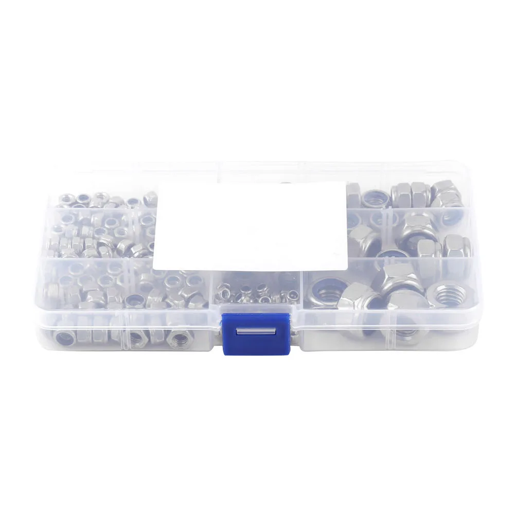 

With Box Home Improvement Workshop Locking Nuts Silver Stainless Steel For Bolts Repair Tool Fixing Hardware Multipurpose