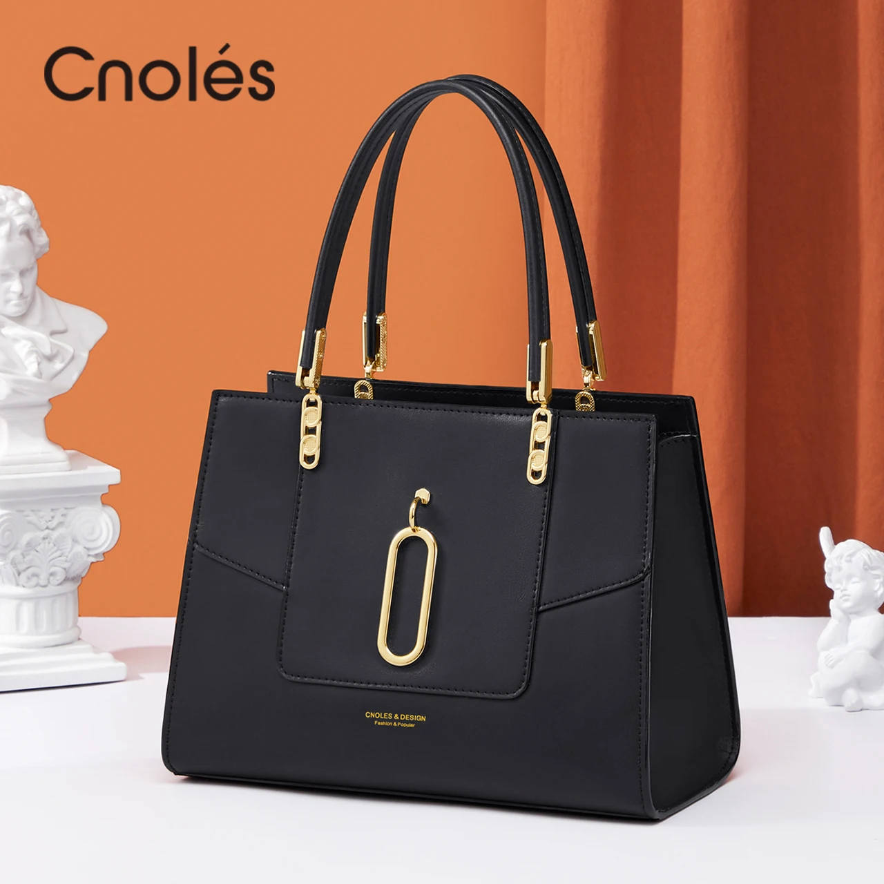 Cnoles Black	Women Handbags Fashion Tote Bags Cowhide Leather Large Capacity Luxury Designer Shoulder Bag