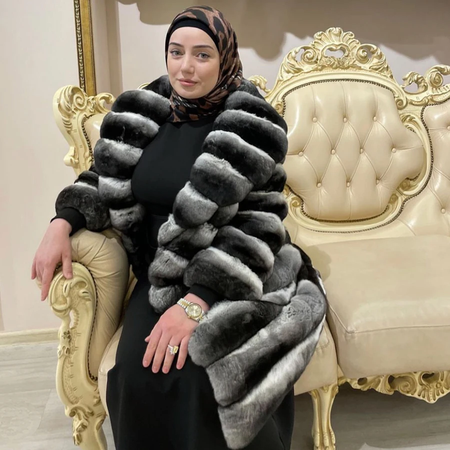 

Женское зимнее меховое пальто из Шиншиллы, Длинная женская зимняя меховая куртка, роскошная зимняя куртка, теплый костюм с воротником