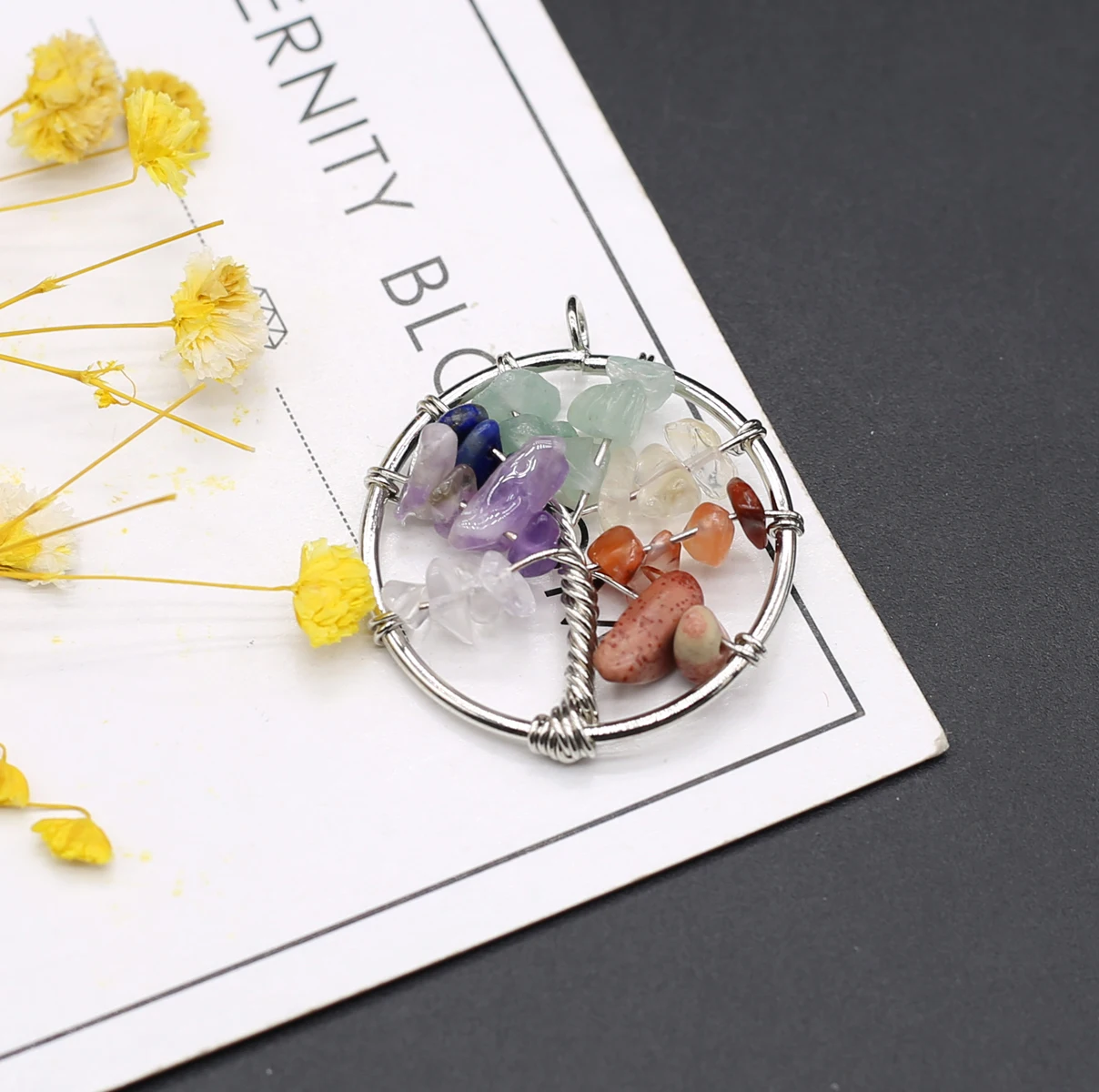 Натуральный камень Аметист Подвески Круглое Дерево Жизни Гранат Кварц Подвеска для изготовления ювелирных изделий своими руками Женщины Ожерелье Серьги Ремесла.