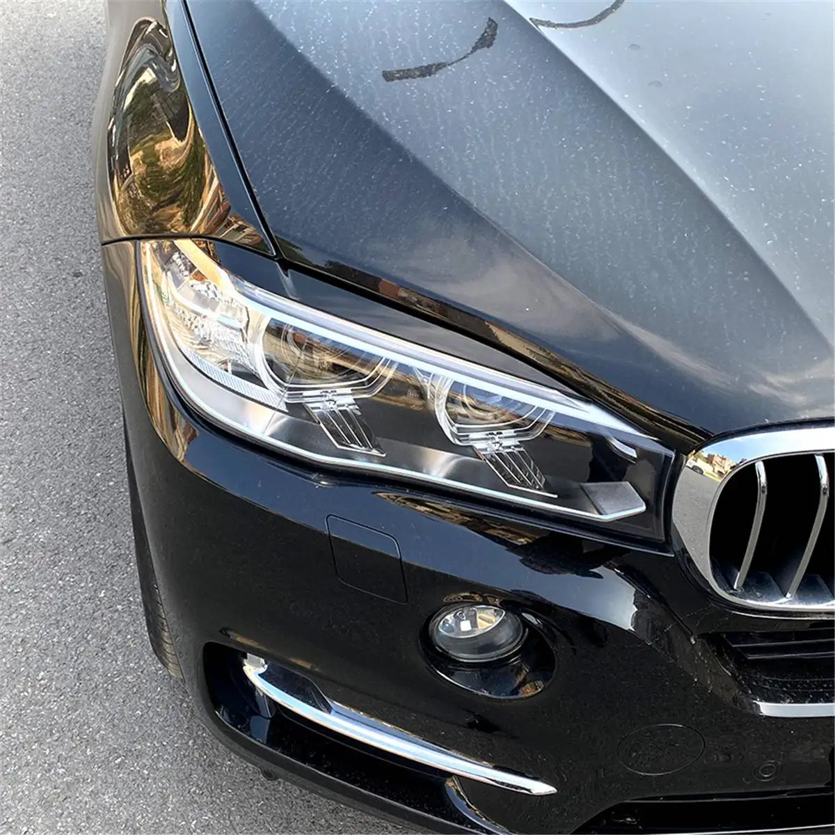 

2pcs Gloss Black/Carbon Fiber Eyebrows For BMW X5 X6 F15 F16 2014-2018 Car Headlight Eyelids Lids ABS Plastic Accessories
