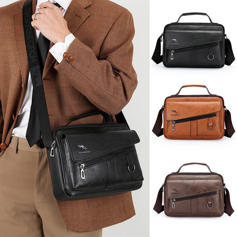 Male Shoulder Briefcase for Man Leather Tote Handbag Porter Messenger Bolsas Crossbody Designer Square Side Phone Pouch Bag