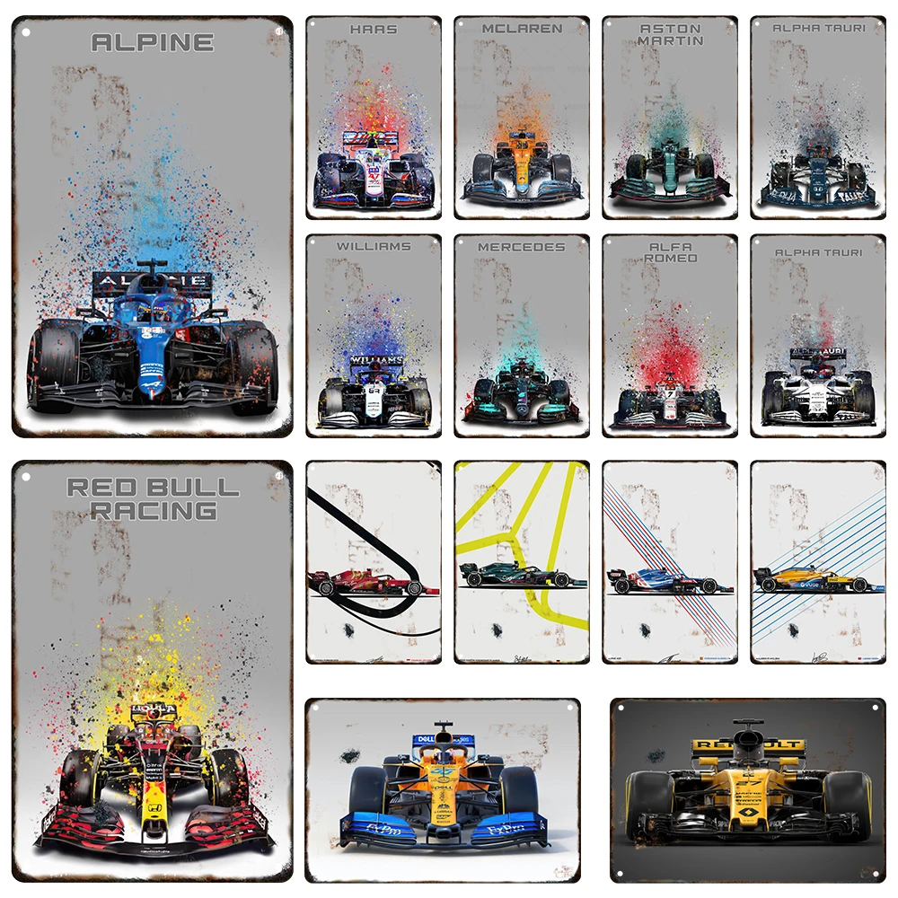 F1 картинки с гонками декоративная табличка винтажный Оловянная металлическая