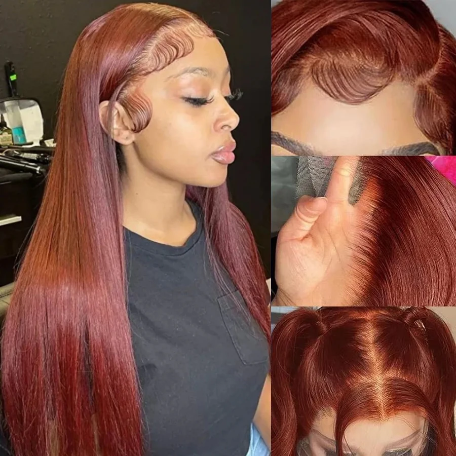 Reddish Brown Hd Lace Wig 13x6 Human Hair Pre Plucked 13x4 Straight Lace Front Wig Dark Red Brown 360 Full Lace Frontal Wigs
