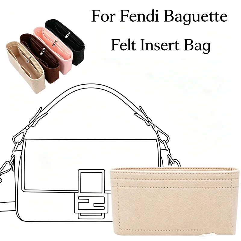 Фото Вкладыш-органайзер из фетра для сумки FENDI Baguette, органайзер для косметики, дорожная внутренняя сумка, портативный органайзер для косметики. №1