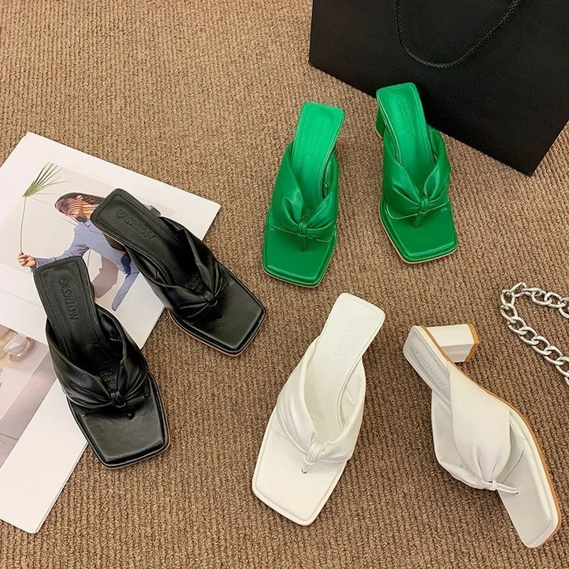 2022 Women Slippers High Quality Women's Shoes High Heels Thick Heel Prom Party New Open Toe Simple Fashion Shoes Slippers Women