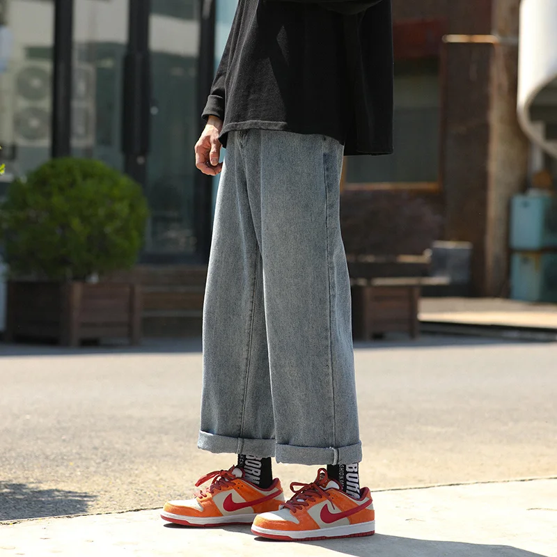 Blue White Baggy Jeans Men Fashion Harajuku Casual Straight Jeans Men Streetwear Hip-hop Loose Denim Pants Mens Trousers S-2XL