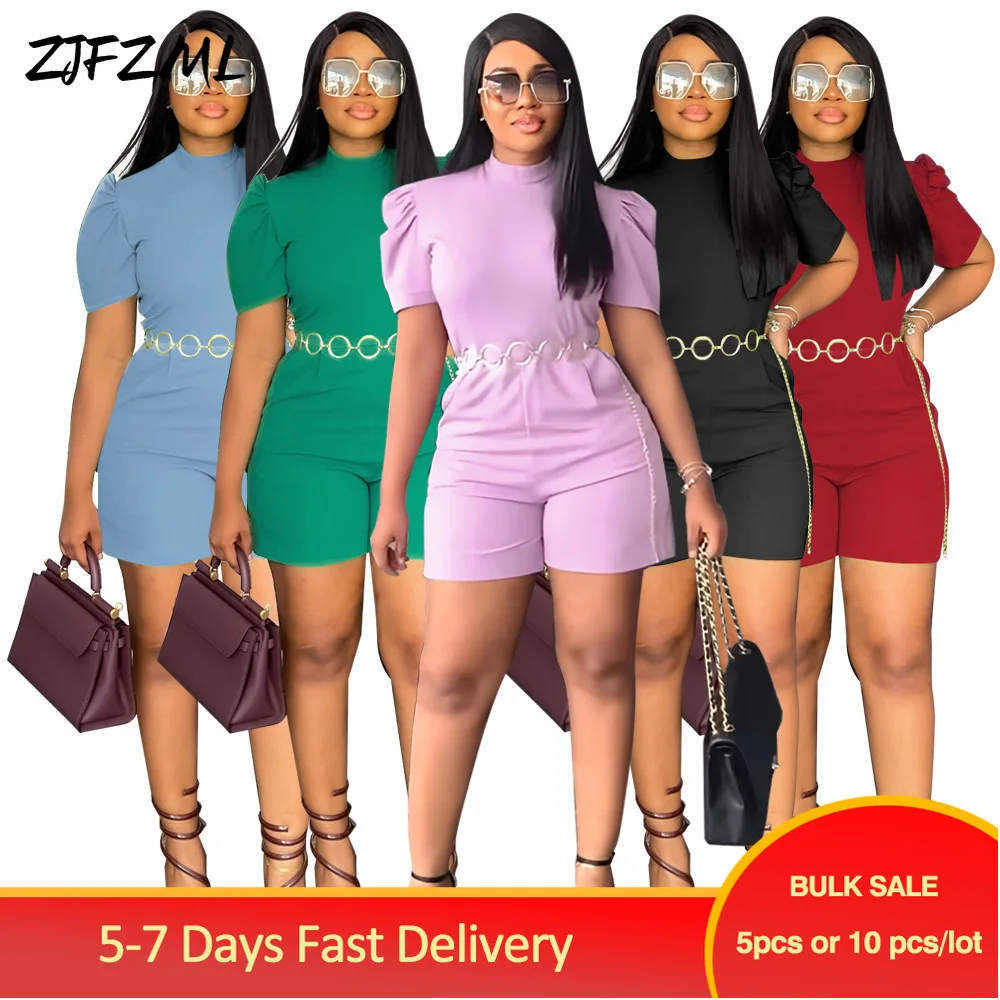 

Bulk Items Wholesale Lots Office Lady Solid Color Rompers Womens Jumpsuit Sexy Chic Empire Waist Short Puff Sleeve Sheath Outfit