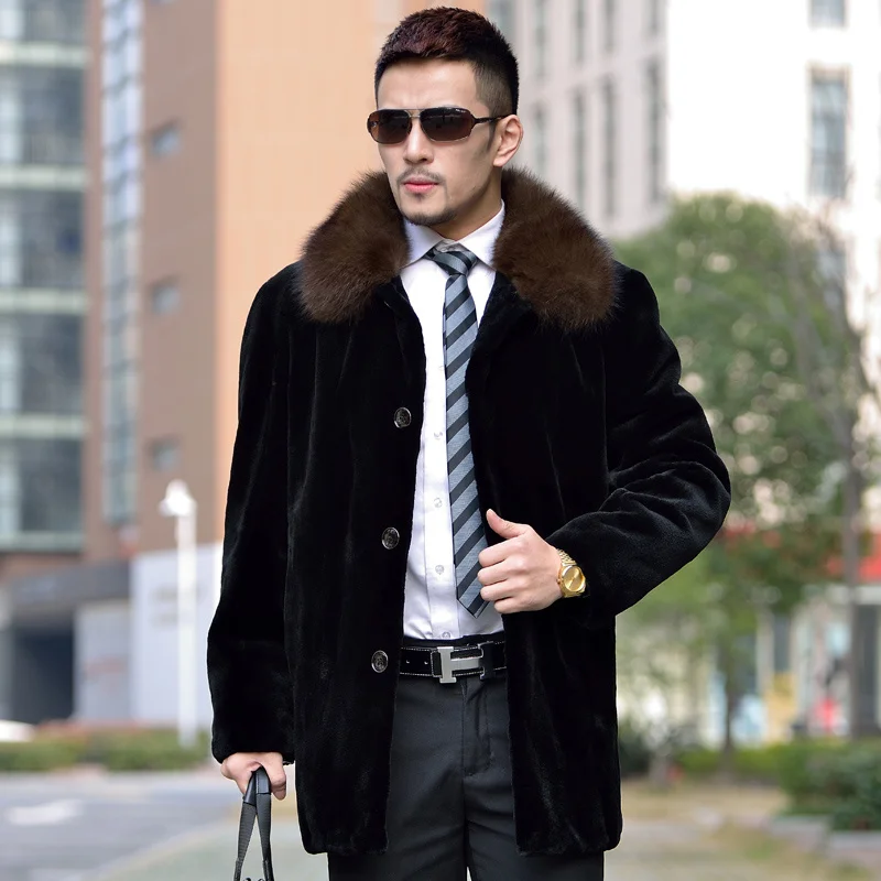 

Mink Fur Coat Men Medium-Long Trench Coat Mens Single-Breasted Clothing Overcoat Fashion Jaqueta De Couro Masculino