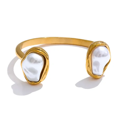 Yhpup 59 мм из нержавеющей стали в стиле барокко с имитацией жемчуга-манжета, браслет, устойчивый к потускнению, золотой цвет, ювелирные изделия на запястье