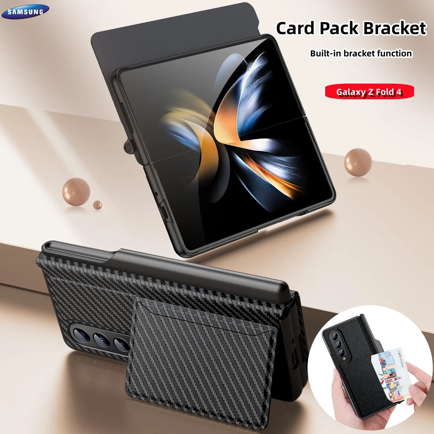 Card Package Pen Holder Case For Samsung Galaxy Z Fold 4 5G Leather Cover Plain Lether Shockproof With Detachable Pen Slot Capa