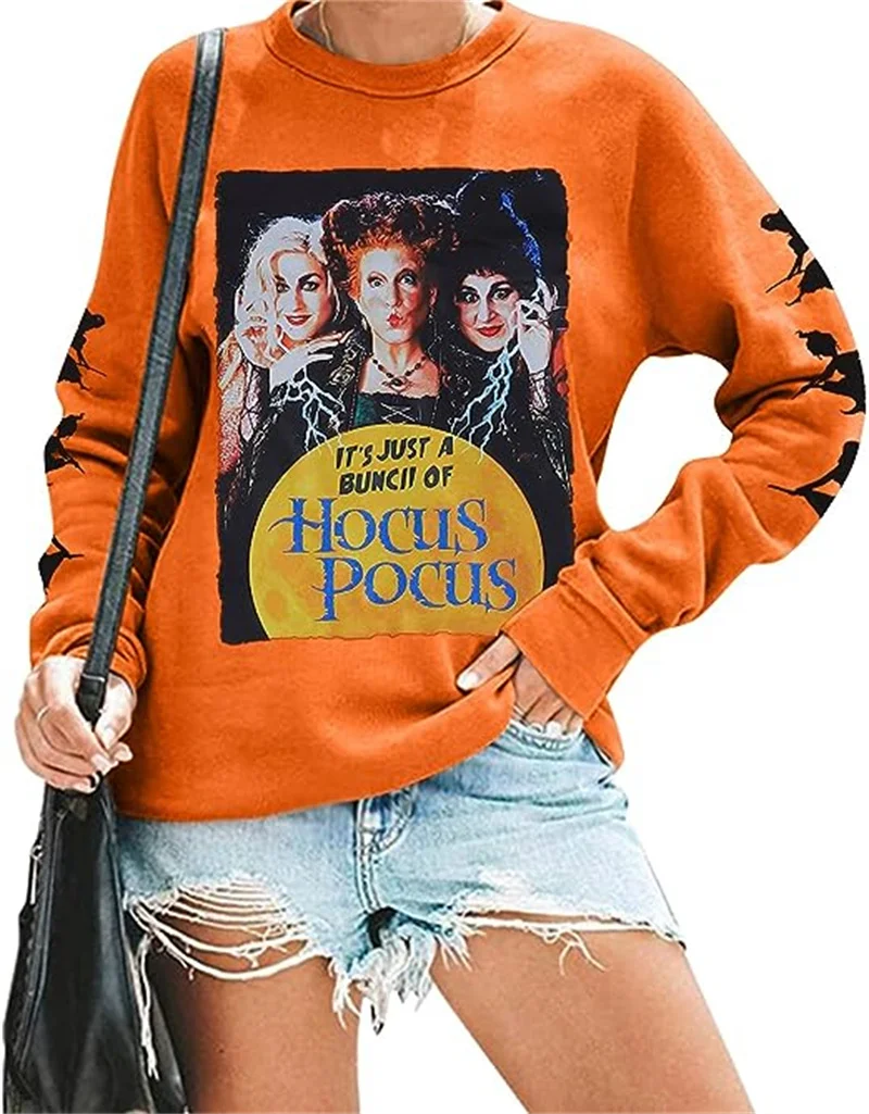 

MNLYBABY It's Just A Bunch of Hocus Pocus Sweatshirt Women's Fun Halloween Sanderson Sisters patterned long-sleeved top