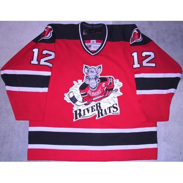 

12 Ilkka Pikkarainen Vintage 90s River Rats Hockey Jersey Embroidery Stitched Customize any number and name Jerseys