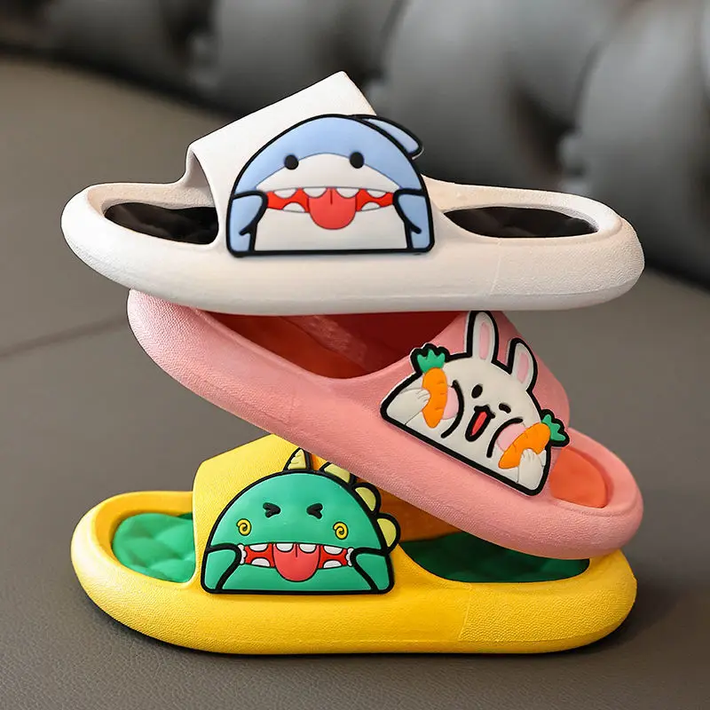 2022 New Summer Kids Indoor Slippers Cartoon Cute Thick Bottom Children  Beach Slides Bathroom Slide Sandals Girls Boys Shoes