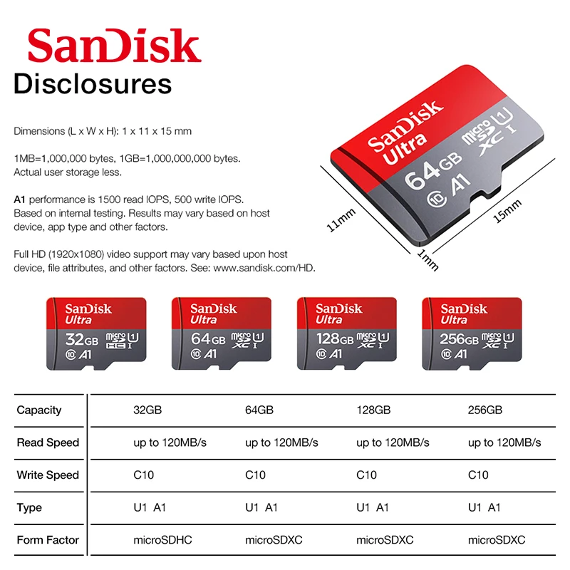 SanDisk Ultra 128GB 64GB 256GB Memory Cards in micro SD Card 32GB Class10 100MB/S UHS-I microSDXC SDHC 100% Original images - 6