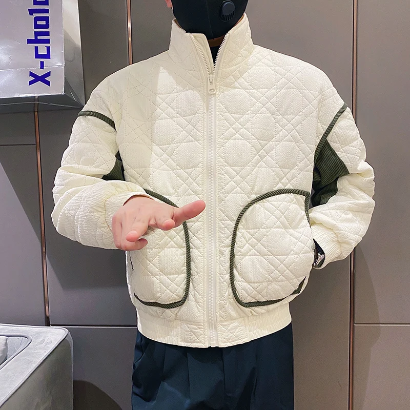 2022 Contrast Stitching Men Jackets Winter Thickened Warm Stand Collar Overcoat Windproof Casual Puffer Parkas Streetwear Coats