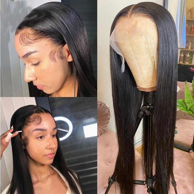 

26Inch 180%Density Long Remy Straight Synthetic Lace Front Wig For Women With Baby Hair Heat Resistant Fiber Hair Daily Wig