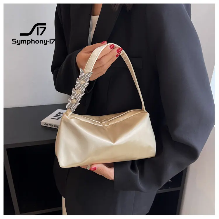 Premium bag women's niche dinner silk shoulder bag new fashion diamond butterfly trend tote armpit bag