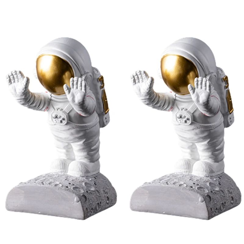 

2Pcs Creative Resin Astronaut Bookend Tabletop Book Organizer Cosmonaut Figurines Desk Bookend Office Decoration