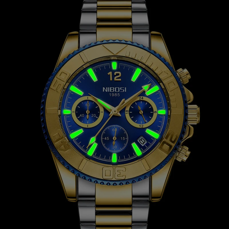 NIBOSI брендовые спортивные мужские часы из нержавеющей стали с хронографом