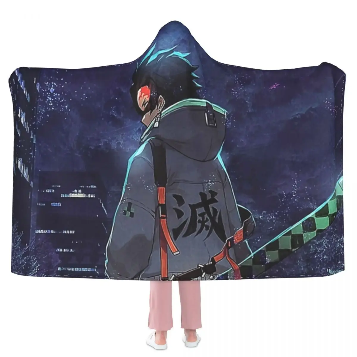 

Demon Slayer Tanjiro Blanket Kimetsu no Yaiba Outdoor Super Soft With Hood Blanket Fashion Fuzzy Fleece Bedspread