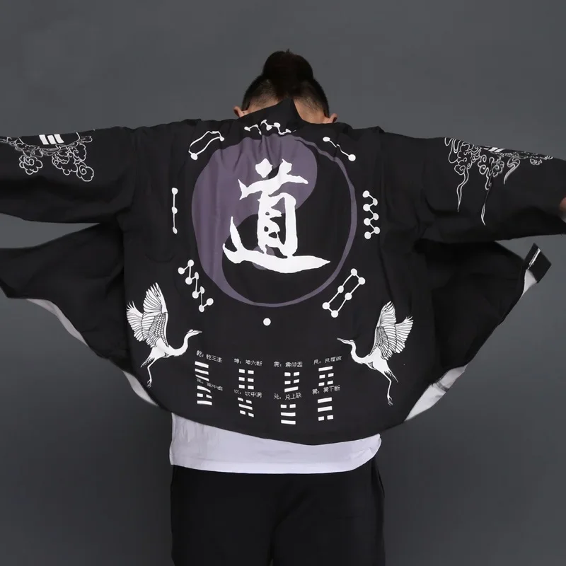 Кимоно мужское длинное в японском стиле юката хаори рубашка с искусственными