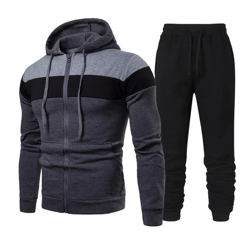 

Мужской спортивный костюм из двух предметов, толстовка с капюшоном и брюки в рубчик, в стиле пэчворк, спортивная одежда для фитнеса, весна-ос...