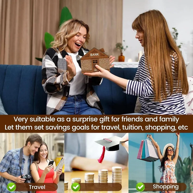 Деревянная копилка для взрослых и детей со счетчиком денег Оловянная