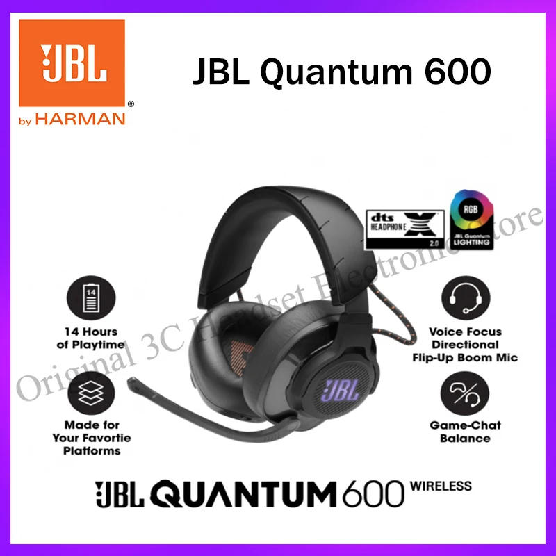 

Оригинальные беспроводные Накладные наушники JBL Quantum 600, 2,4 ГГц, игровая гарнитура с шумоподавлением RGB и микрофоном