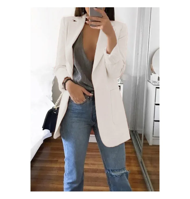 autumn winter women long-sleeved suit coat solid color slim cardigan blouse temperament elegant blazer office ladies female