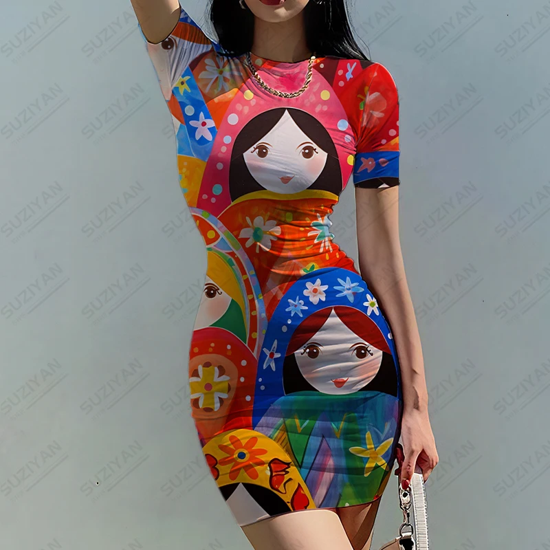 

Детское платье с круглым вырезом, коротким рукавом и принтом